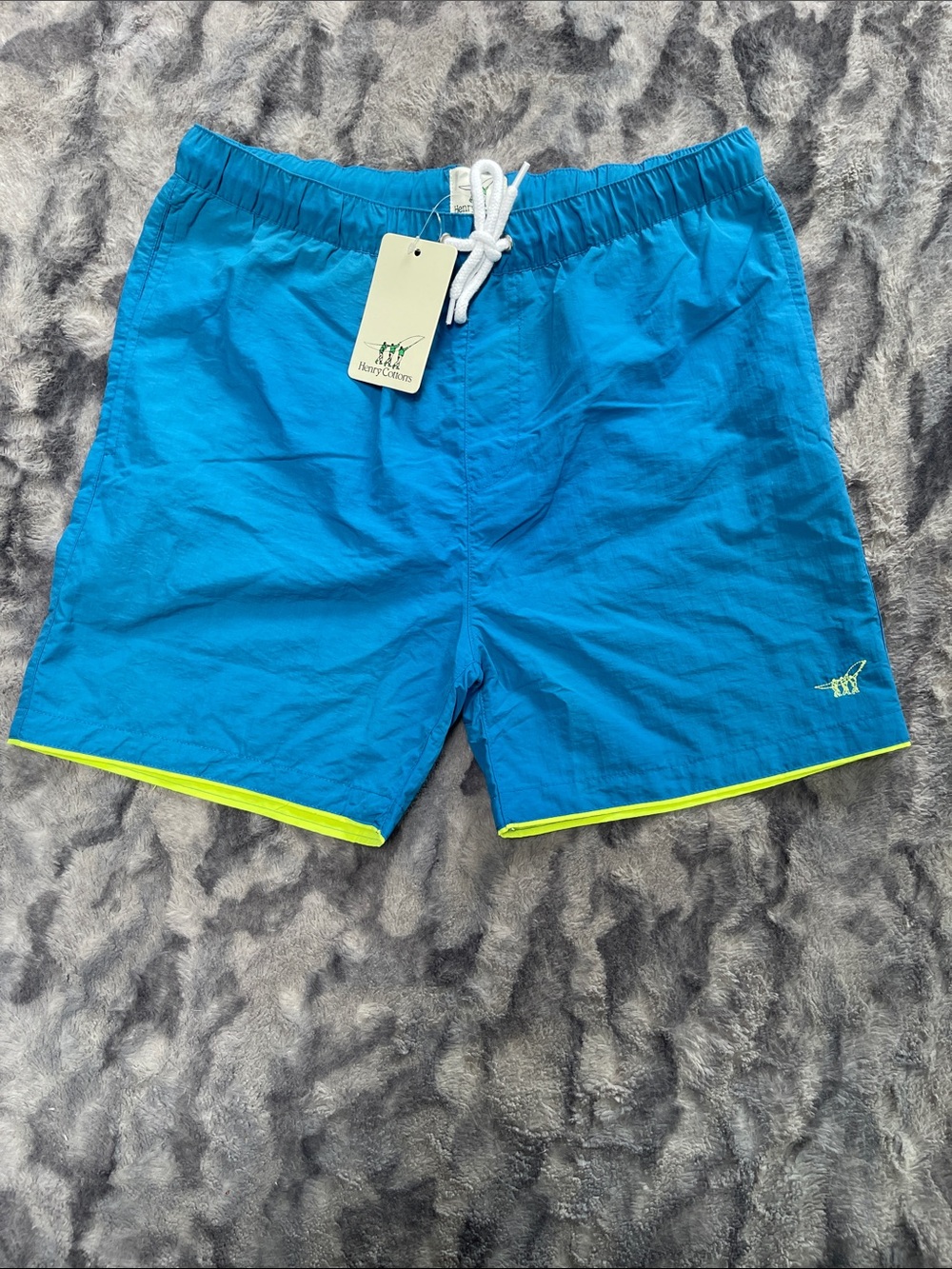 Henry Cotton's Bright Turquoise Swim Trunks with Neon Lime Trim